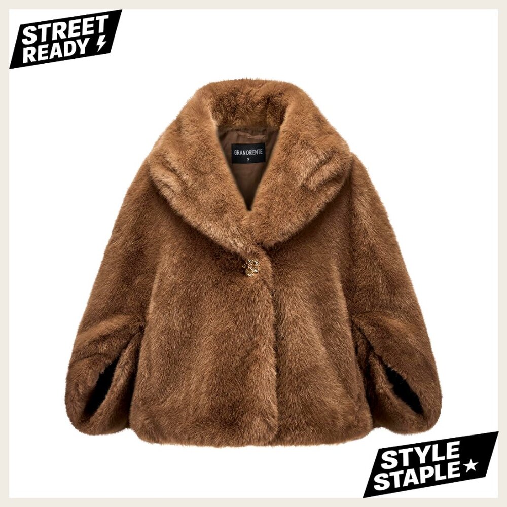 Faux Fur Cape Coat Shawl Style Cropped Warm Evening Wedding Casual Outwear